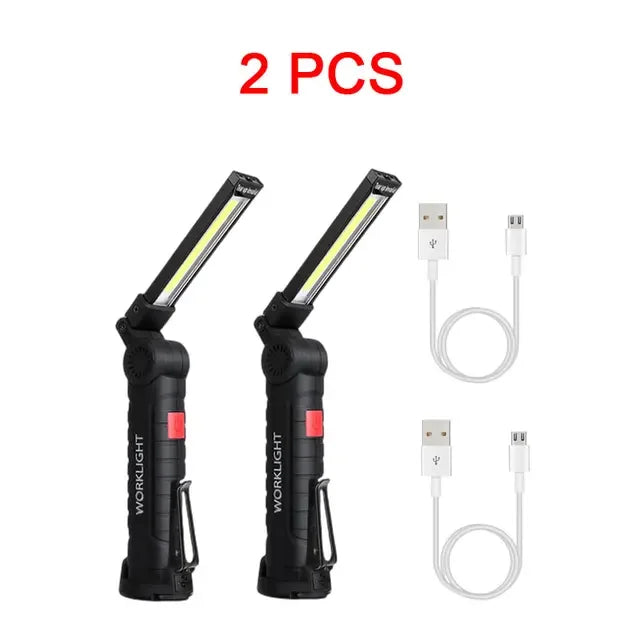 ភ្លើងការងារចល័ត COB LED ពិល USB អាចសាកបាន ចង្កៀងព្យួរម៉ាញេទិក Lanterna ជាមួយថ្មដែលភ្ជាប់មកជាមួយ ពិលបោះជំរុំ