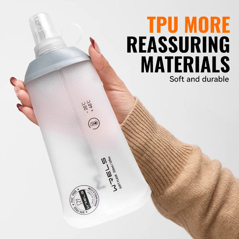 WRELS TPU Soft Folding Water Bottle BPA-Free Collapsible Flask Running Camping Hiking Travel Convenient Lightweight Water Bottle