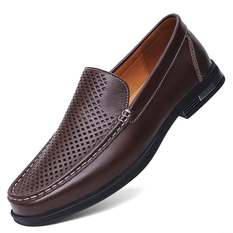 Summer Mens Slip On Leather Shoes Men Loafers Black Brown Breathable Casual Shoes Size 37-46 Dropshipping