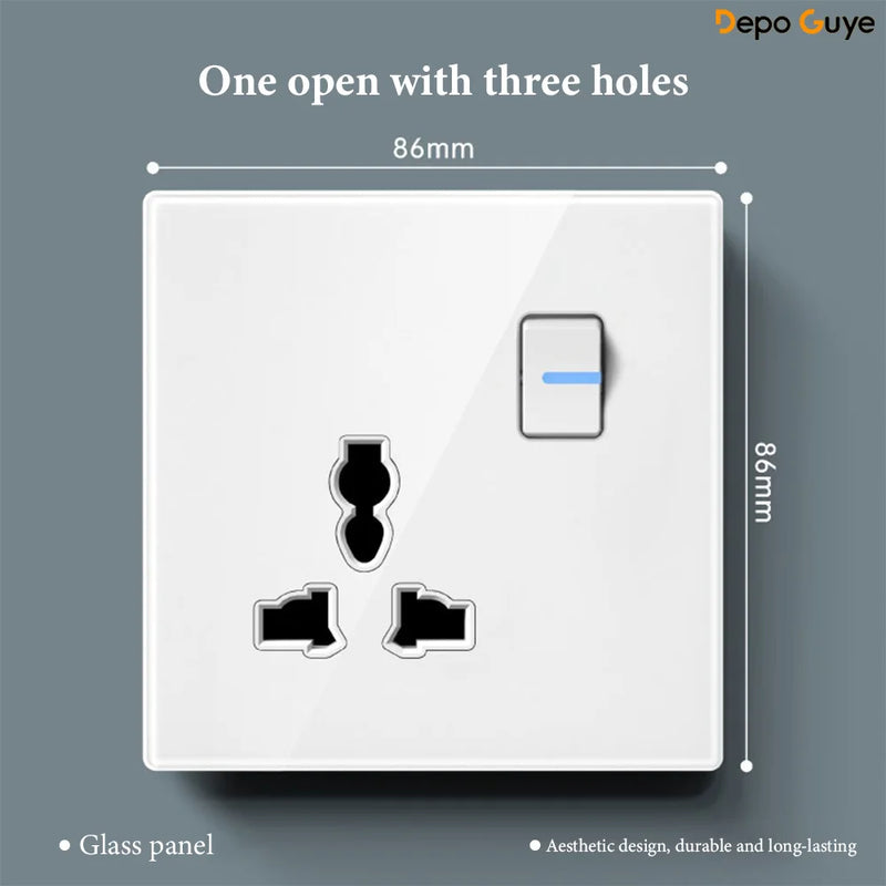 White UK 230V Tempered Glass Touch Light Switch Socket LED Wall Panel Smart Home Switches Socket Manufacturer Wholesale Supplier