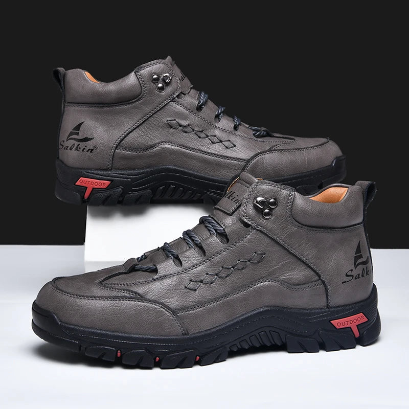 Walking Shoes Men 2025 New Casual High Top Leather Surface Anti Slip Wear-resistant Daily High Quality Retro Sneakers Men
