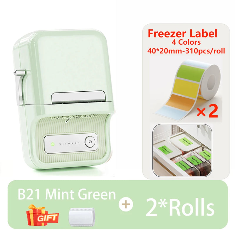 NIIMBOT B21 Kitchen Label Printer 20-50mm Wireless Thermal Label Maker with Freezer Labels Inkless Adhesive Sticker for Home