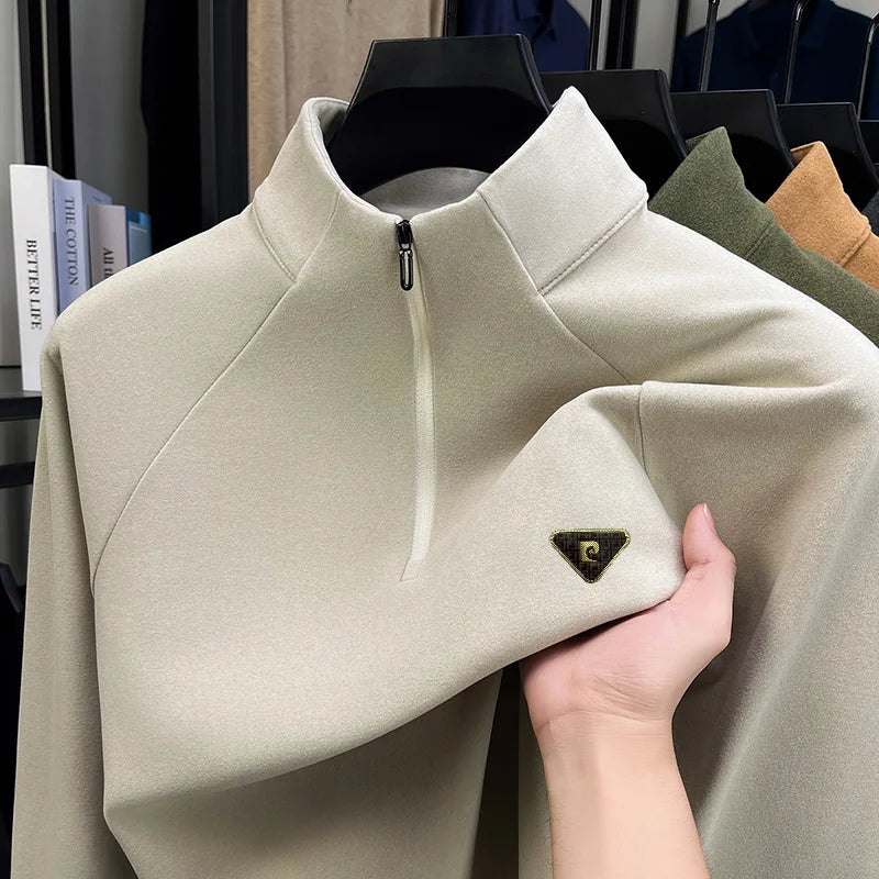 Luxury Man Long-Sleeved T-Shirt Half-Zip Mock Neck Design Printing Spring Hot-Selling Long Sleeves Trend Leisure Men's Clothing