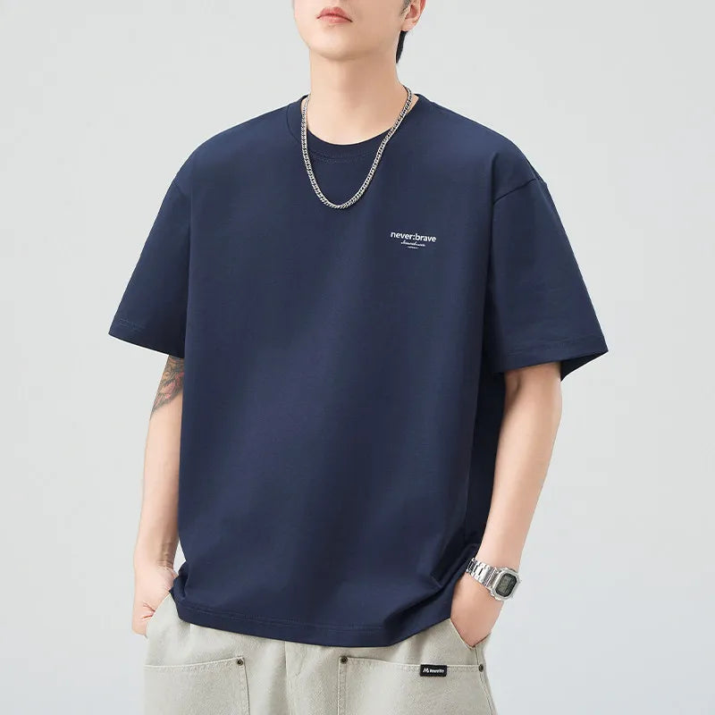 DUKEEN Men's Minimalist Print T-Shirt Summer 2026 Oversized Breathable Crew Neck Tee Casual Korea Style Short Sleeve Top