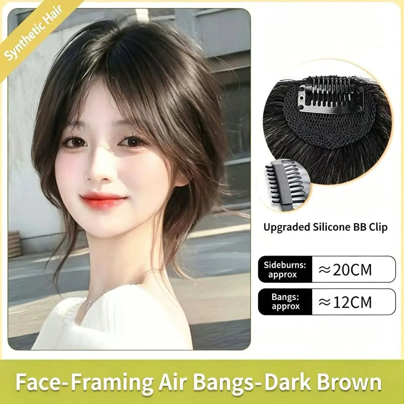 3D Face‑Framing Air Bangs Wig Piece Synthetic Hair Invisible Clip‑In Bangs For Women High‑Crown Hairpiece Cover Receding Hairlin