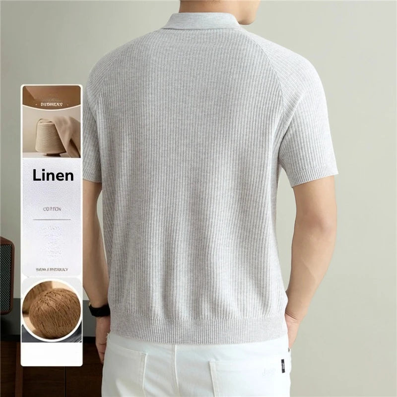 Men's Short Sleeve Knitted Polo Shirt | Breathable Linen & Tencel Blend | Casual Slim Fit Business Top | Summer Old Money Style