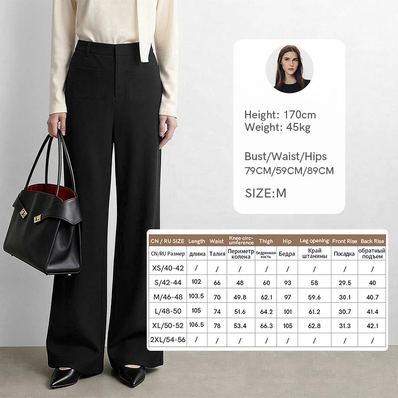 Amii Flare Pants 2026 Autumn New Retro Commuter Elastic Wide Leg Pants Pocket Knitted Casual Versatile Women's Trousers 12623063
