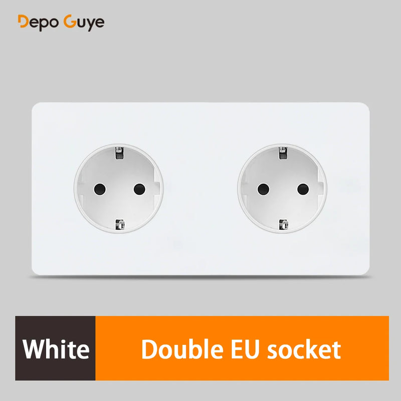 172 Type Retro Double EU French Metal Wall Power Socket Panel,Black/White Brushed Stainless Steel Antique Outlet Brass For Home