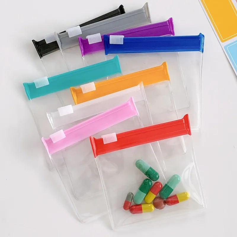 5/10pcs Mini Useful Storages Bag and Stickers, Zipper Bag Set,Self-Sealing Drug Storage Device, Travel Accessories.Random Color.