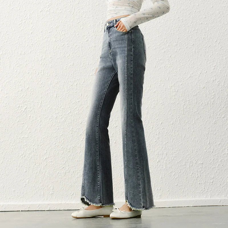 Semir Flare Jeans Women 2026 Spring Split Raw Flare Leg Length Trendy Retro Style Fashion Long Trousers