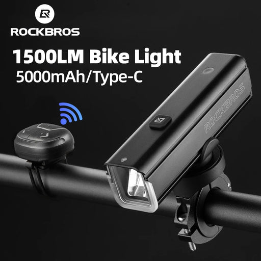 ROCKBROS 1500LM Bicycle Light 5000mAh LED Lamp Waterproof Flashlight Control Cycling Front Light Remote Control Type-C Headlight