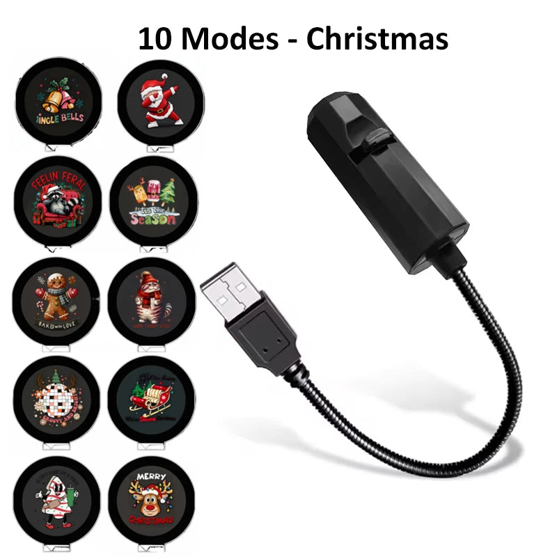 USB-Powered LED Night Light with 10 Patterns Christmas Tree Santa Claus 360°Rotation Adjustment for Bedroom Festive Party Decor