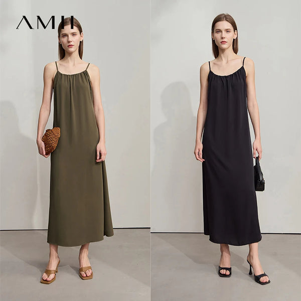 រ៉ូបការិយាល័យ AMII Minimalist សម្រាប់នារីឆ្នាំ ២០២៥ រដូវក្តៅ រ៉ូបដៃខ្លីរាងអក្សរ U រាងមូល រ៉ូបខ្សែស្មាអាចលៃតម្រូវបាន 12542192