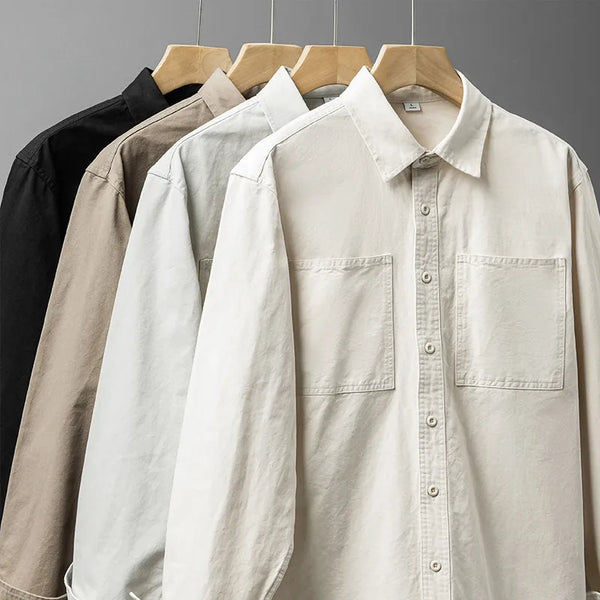 DUKEEN 400G Heavyweight Cotton Shirt Jacket Men Retro Long Sleeve Casual Work Shirt Spring Autumn Loose Fit Outerwear