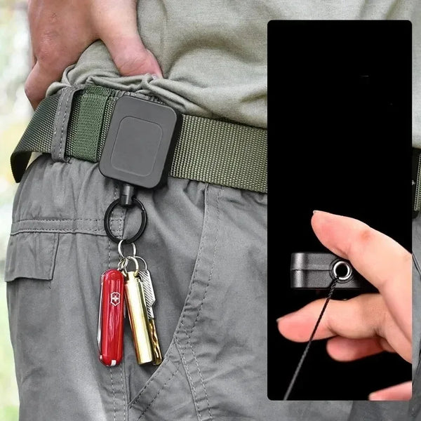 1pc Stainless Steel Rope Back Clip Key Chain Anti-theft Keychain Easy To Pull Telescopic Buckle Key Ring High Rebound Keyring