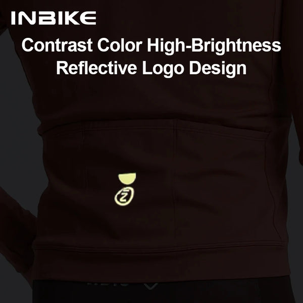 INBIKE Men Winter Cycling Jersey Long Sleeve Thermal Fleece Lined Biking Clothing Windproof Breathable for MTB Road Bike Riding