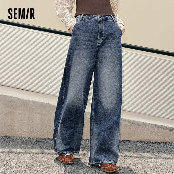 ខោខូវប៊យ Semir សម្រាប់នារី សាច់ក្រណាត់ Whisker Gradient រលុង ជើងធំ ខោបែប Street Style ខោ Denim វែង រដូវស្លឹកឈើជ្រុះ ស្លៀកប្រចាំថ្ងៃបែបទីក្រុង ឆ្នាំ២០២៦