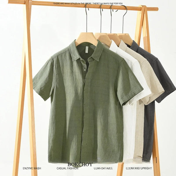 Summer New Breathable Ramie Cotton Casual Short Sleeve Shirt for Men Clothing Vintage Big Pocket Streetwear C2759