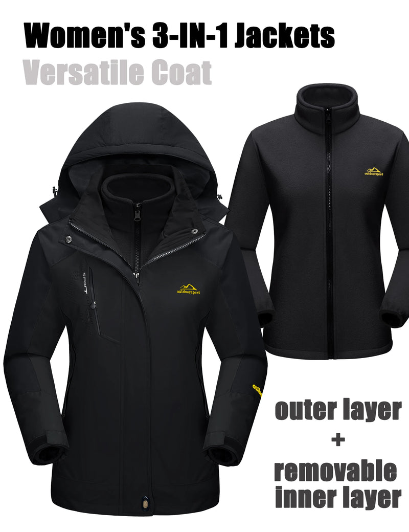 TACVASEN Women's Winter 3 in 1 Snow Parka Coats Waterproof Fleece Lined Ski Hiking Jackets Thermal Windproof Hooded Coats
