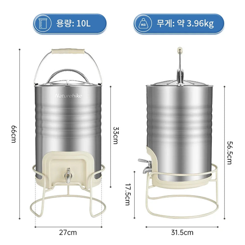Naturehike Water Tank Insulated Bucket Thermal Barrel Storage Drink Ice Chest Cooler Camping Beach Picnic Stainless Steel 10L