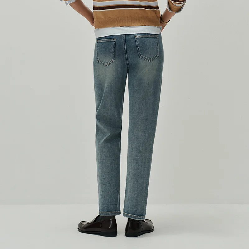 Semir Women Jeans Stretch Cropped Straight Cuffed Hem Soft Denim Casual Style Autumn Pants Urban Daily Wear 2026