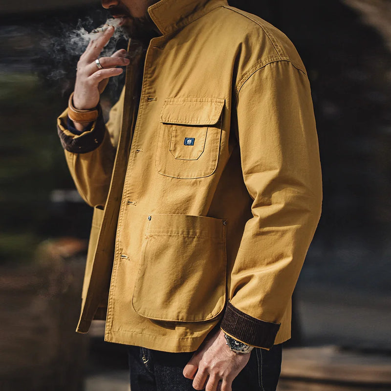 អាវក្រៅ Maden ថ្មីរបស់អាមេរិក Retro Hunting Lapel Plus Size Short Jackets Men's Outwear Spring and Autumn Brand Clothing