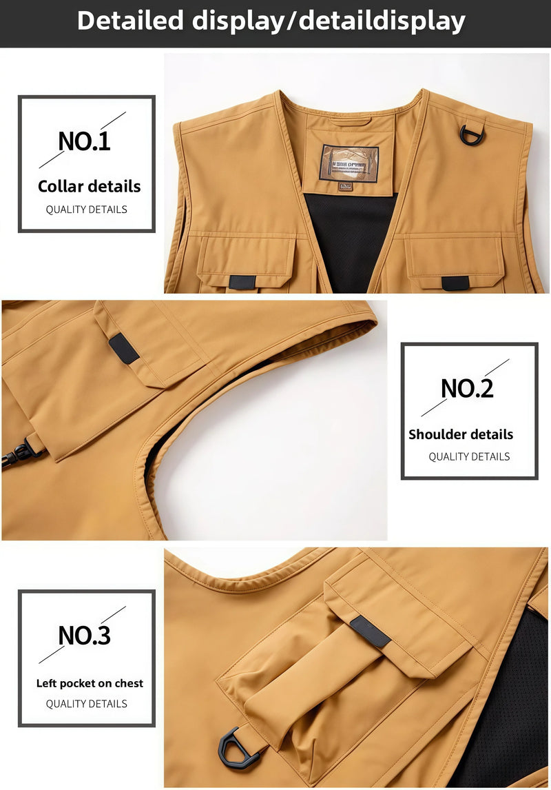 Men's 2025 Autumn Multi-Pocket Breathable Outdoor Casual Sports Sleeveless Jacket Fashion Photographer Design Fishing Vest