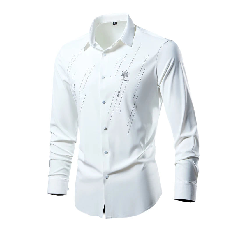 2026 New Men's Black Long Sleeve Shirt, Single Breasted Square Collar Stretch Shirts, White Blue Red Blouse, Asian Size M-6XL