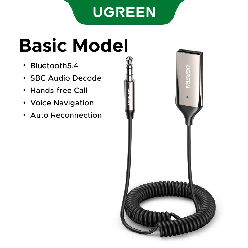 UGREEN Bluetooth Receiver 5.3 Adapter Hands-Free Car Kits AUX Audio 3.5mm Jack Music Wireless Receiver for Car BT Transmitter