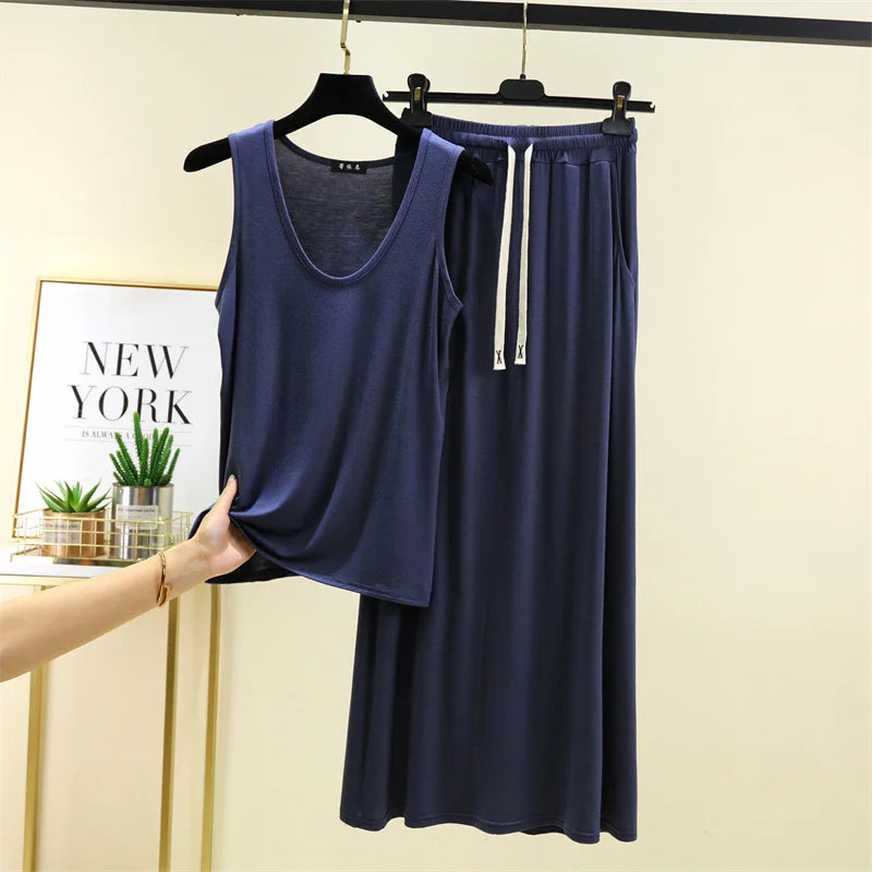 Pajamas For Women New Sleeveless Vest Trousers Sets Comfortable Modal Summer Sleepwear Set 2 Piece Woman Conjuntos De Pijama