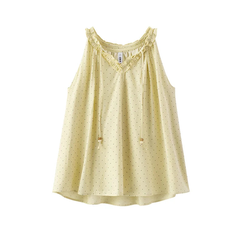 Semir Womens Shirt 2026 Polka Dot Ruffle Sleeveless Retro Gentle Style Casual Elegant
