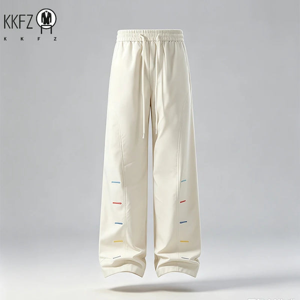 Relaxed Wide Leg Sport Pants For Men Elastic Waist Drawstring Detail Soft Smooth Fabric Casual Trousers For Daily Outing