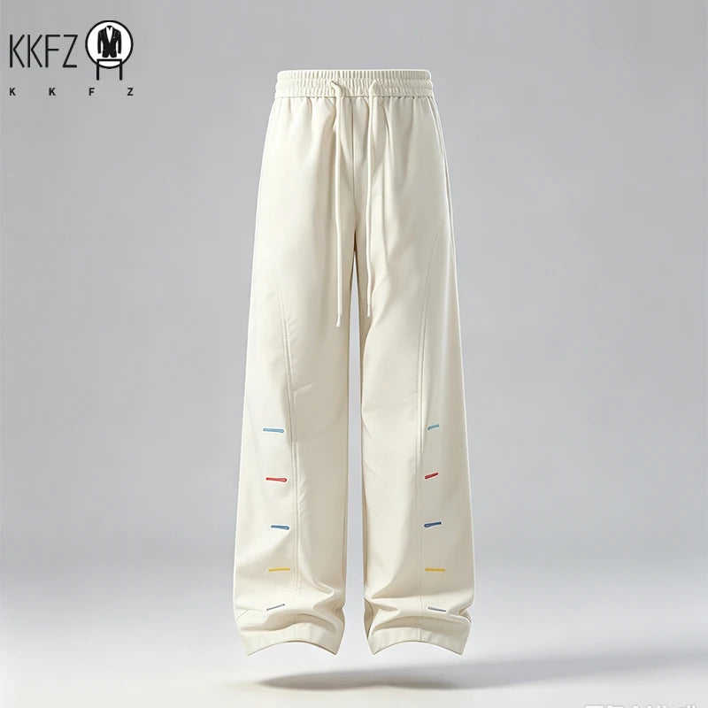 Relaxed Wide Leg Sport Pants For Men Elastic Waist Drawstring Detail Soft Smooth Fabric Casual Trousers For Daily Outing