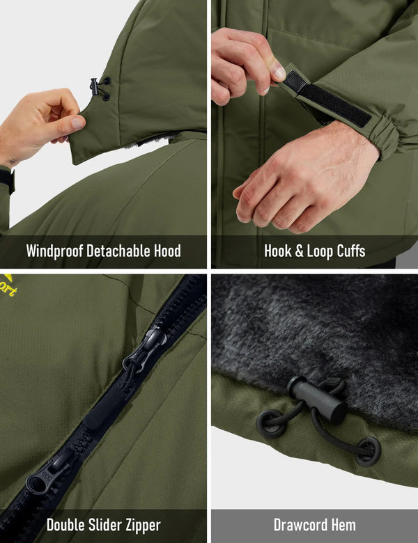 TACVASEN Men's Winter Parka Jacket Windproof Waterproof Fleece Lined Warm Jackets Outdoor Fishing Snow Raincoat with 7 Pockets