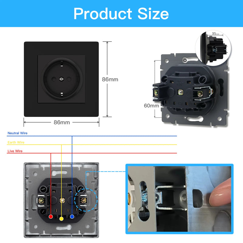 BSEED Fan Switch Knob Button Switch Adjust Speed With Wall Power Socket Switch ON OFF Plastci Frame Black 220V