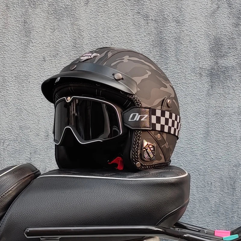 Motorcycle retro helmet PU leather 3/4 scooter half helmet couple helmet DOT approved M-XXL