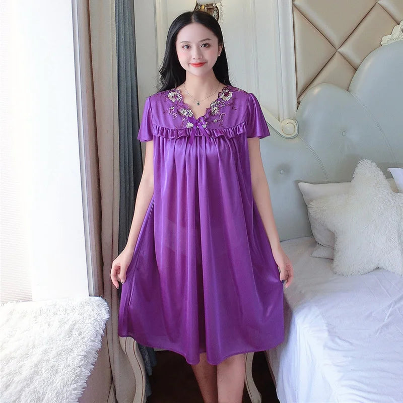 Nightwear Sexy Night Dress Nightie Sleeping Home Dress Pijama Plus Size Sleepwear Women's Silk Satin Sleepdress Nightgowns