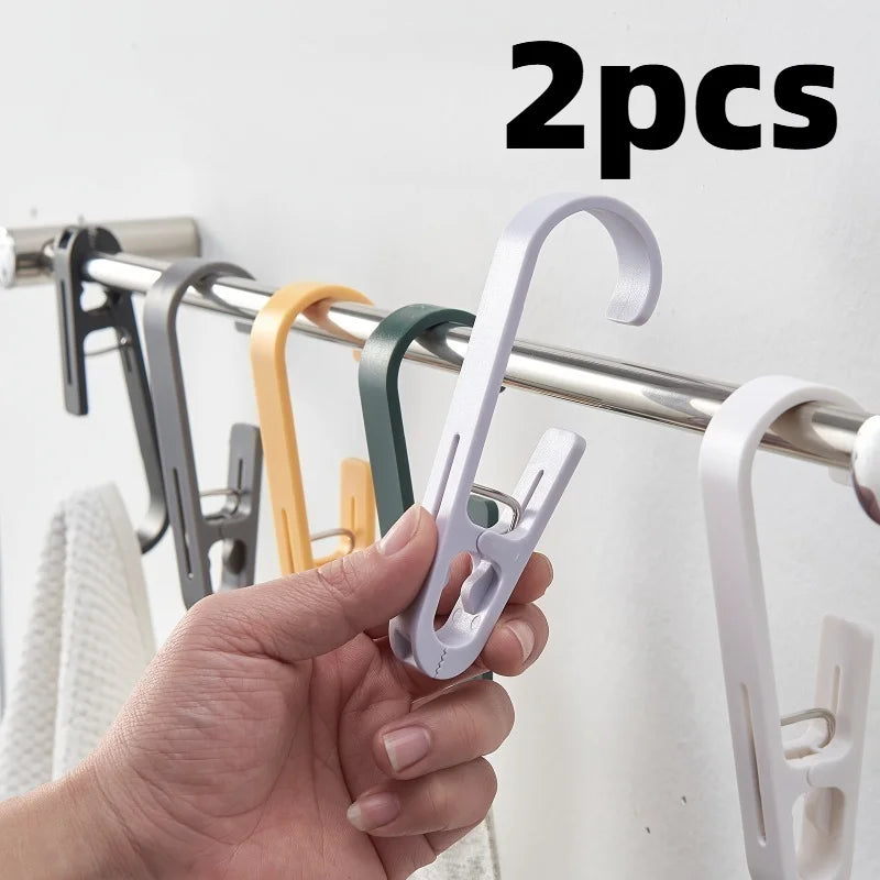 2pcs Heavy Duty Plastic Clothes Pins Towel Clips with S Hooks Multipurpose Laundry Hanging Clips for Home Apparel Store.