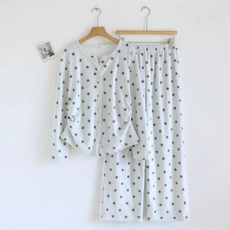 Warm Women's Pajamas Soft Pijamas Set for Women Home Suit Autumn Winter Printed Sleepwear Casual Two-piece Trousers Homewear
