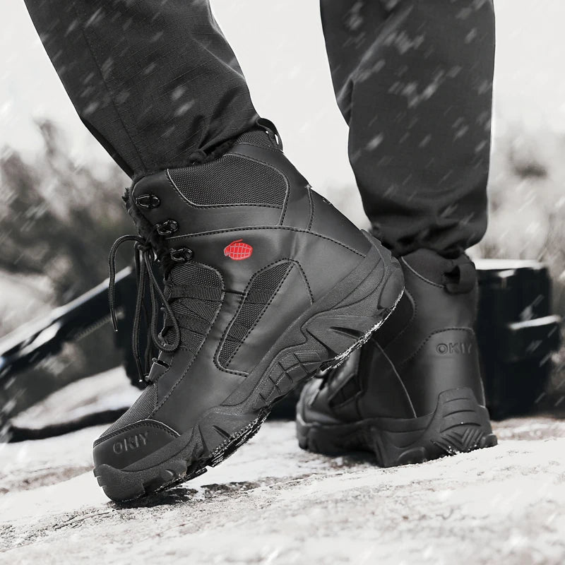 Men's Combat Boots Winter Warm Plush Light Casual Hiking Walking Cotton shoe Outdoor Jungle Anti-slip Battlefield Training Boots
