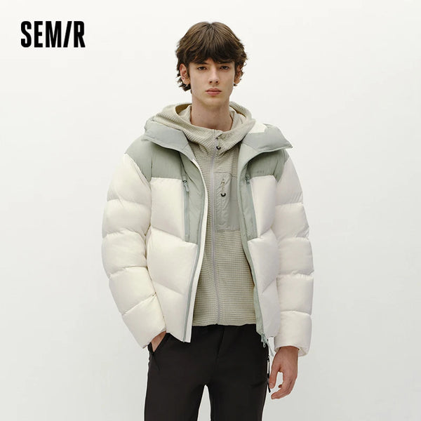 អាវក្រៅ Semir សម្រាប់បុរស ទម្ងន់ស្រាល មានរោមចៀម 90 ភាគរយ រចនាបថមានក្រណាត់ សមល្មមសម្រាប់ពាក់ក្រៅផ្ទះ រចនាបថរដូវរងា ឆ្នាំ 2026 សម្រាប់អាកាសធាតុត្រជាក់