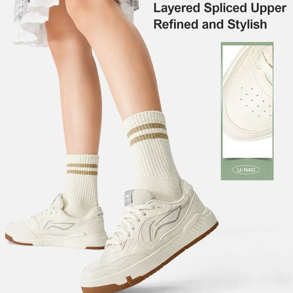 ស្បែកជើងស្គី Li-Ning សម្រាប់នារី COMMON 80S ខ្នើយពីរជាន់ ស្បែកជើងធម្មតា ស្បែកជើងទាន់សម័យ AGCW136
