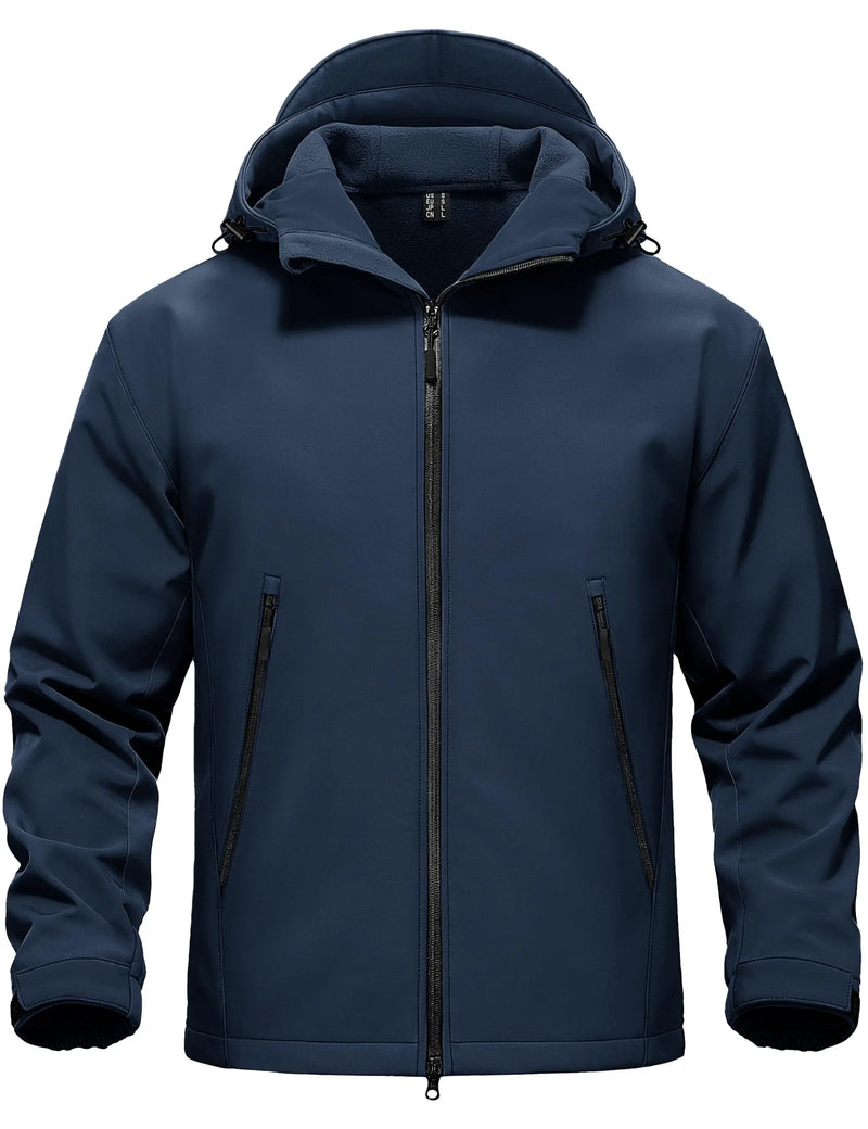 TACVASEN Mens Winter Warm Softshell Fleece Jacket Waterproof Lightweight Outdoor Hiking Jacket Breathable Hooded Fishing Coat