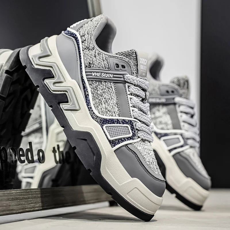 Mens Board Shoes 2025 New Flat Mesh Breathable Thick Soled Height Increasing Trendy Street Casual Sports Mens Sneakers