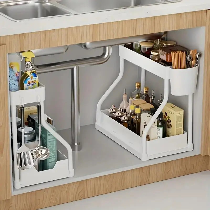 2-Tier Pull-Out Storage Drawers - Heavy-Duty Space Saving Organizer for Kitchen & Bathroom Essentials Bathroom Essentials