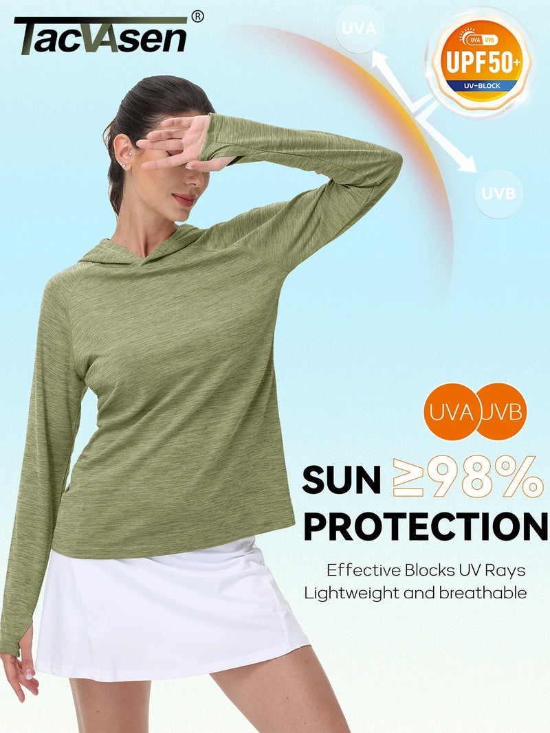 Women's UPF 50+ Sun Protection Hoodie Lightweight Long Sleeve Thumb Hole Hooded Sweatshirt for Hiking, Running & Workout