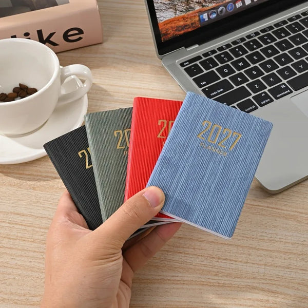 A7-sized 2027 English Planner,365-day Daily Planner Calendar, A7 Mini Portable Pocket Daily Planner, PU Leather Small Notebook