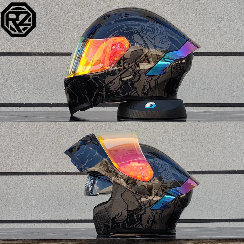 ORZ-991 unisex modular flip top motorcycle helmet, ABS shell with dual sun visors, DOT standard full face travel helmet