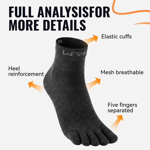 WRELS 1/2/3 Pairs Merino Wool Toe Socks Athletic Running Five Finger Socks Sports Ankle Durable Blister Prevention Hiking Socks