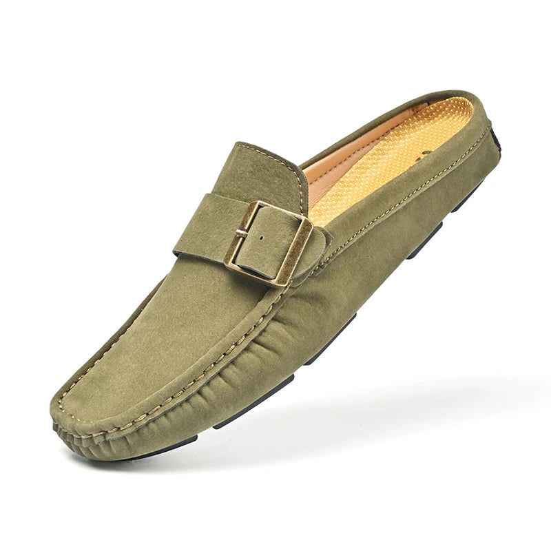 Summer Big Size 47 48 Half Shoes Men Casual Slip On Leather Shoes Loafers Half Slippers